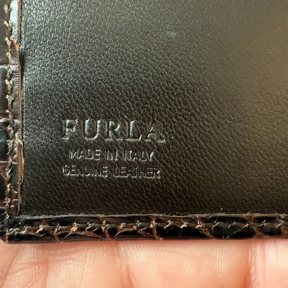 Furla Croc-Embossed Dark Brown Leather Wallet - Picture 5 of 10